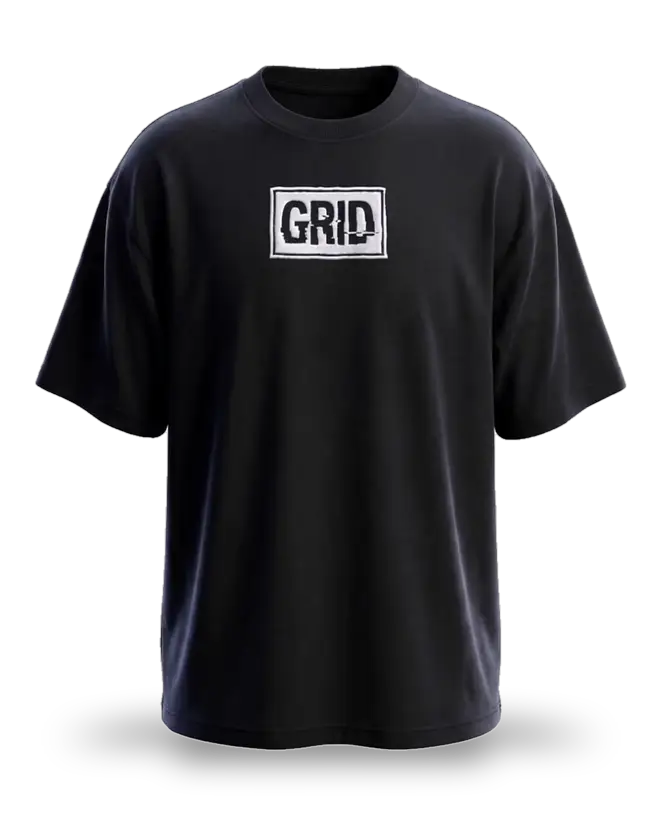 GRID Fallen Angel — черна oversize тениска с принт
