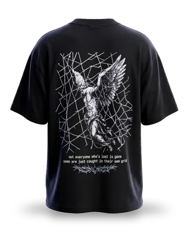 Черна oversize тениска GRID в 360 градуса
